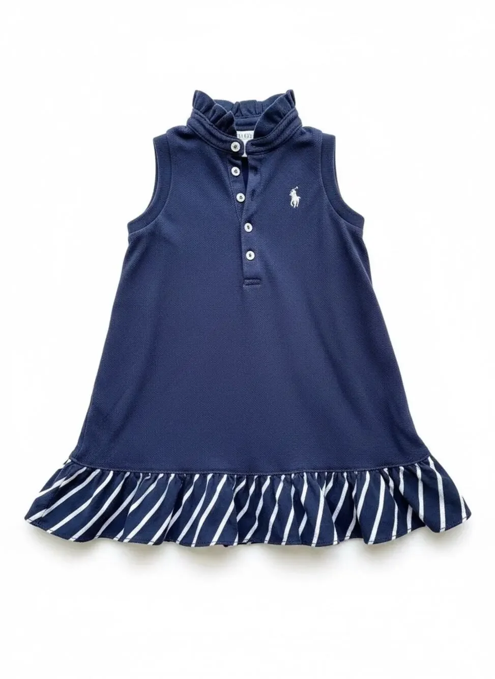 Polo Ralph Lauren Pique Sleeveless Ruffle Dress Baby Size 2T, Blue